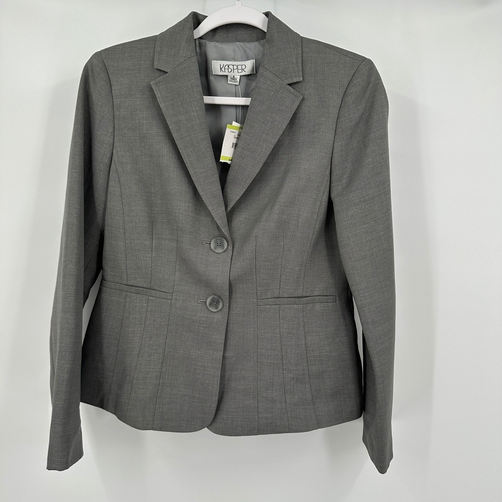 Womens Old Money Blazer Size 4 Jacket Quiet Luxury Minimalist Professional Gray